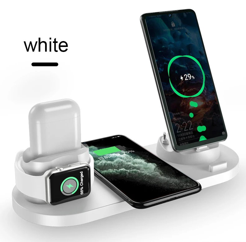 apple watch and phone charger New 6 in 1 Wireless Charger For Apple Watch 6 5 4 3 iPhone 12 11 X XS XR 8 Airpods Pro Samsung Xiaomi 10W Qi Fast Charging Stand samsung wireless charger trio