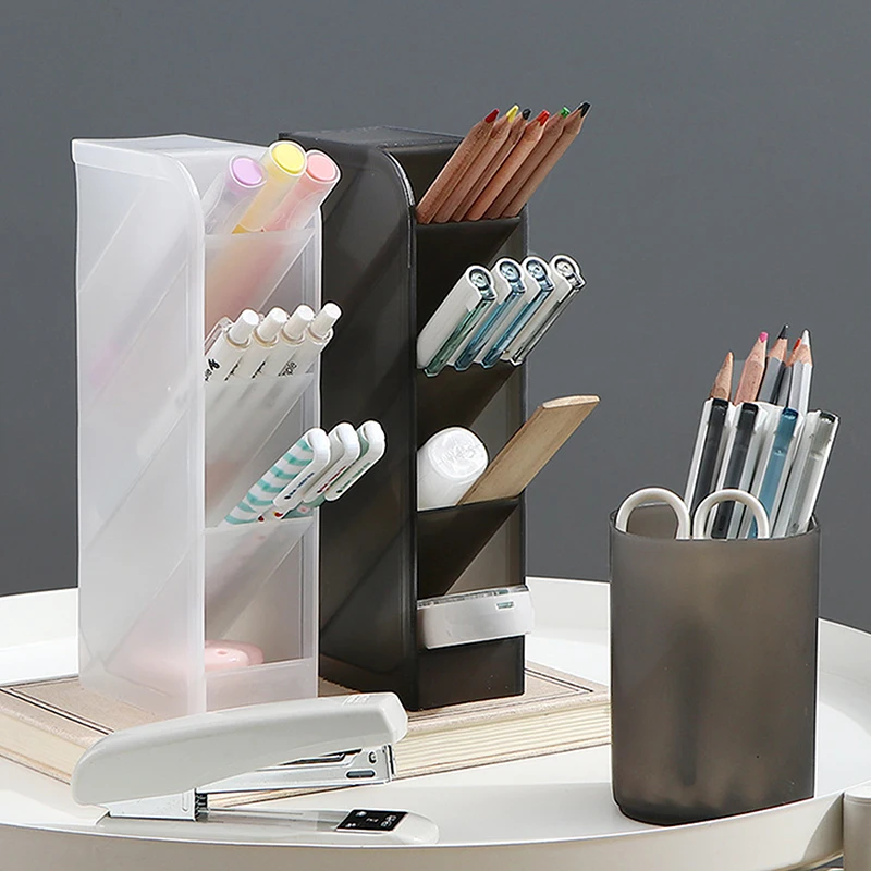 Transparent Frosted Pen Holder Multi-functional Stationery Storage Box Desktop Inclined Makeup Brush Lipstick Storage Box