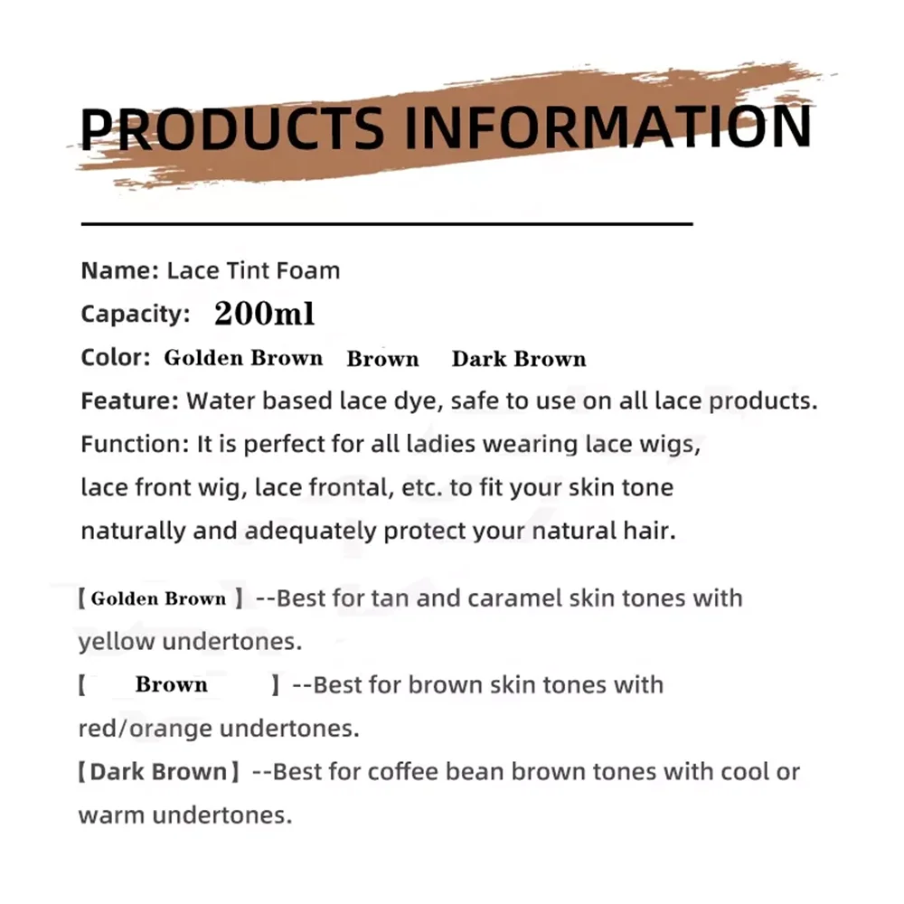 Description Picture 4 of itemHot Sale Private Label 200ML Closures Wigs and Closure Frontal Lace Wig Four Colors Lace Tint Foam Mousse for Woman