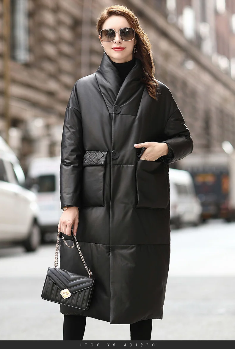 

New 2023 New Patty Sheepskin European Edition Coat Personalized Fashion Loose Leather Down Coat Women's Mid Length C252