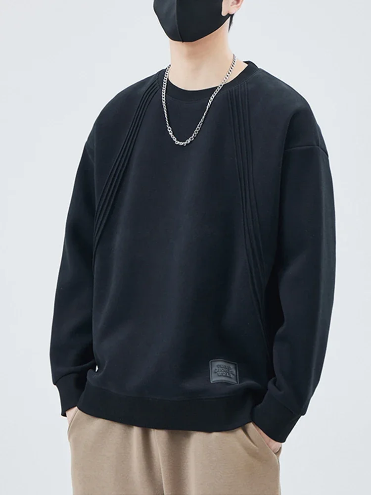 Nuevas sudaderas con capucha de cuello redondo de color sólido de manga larga para hombres, sudaderas de moda de calle alta, ropa de calle Y2K de otoño