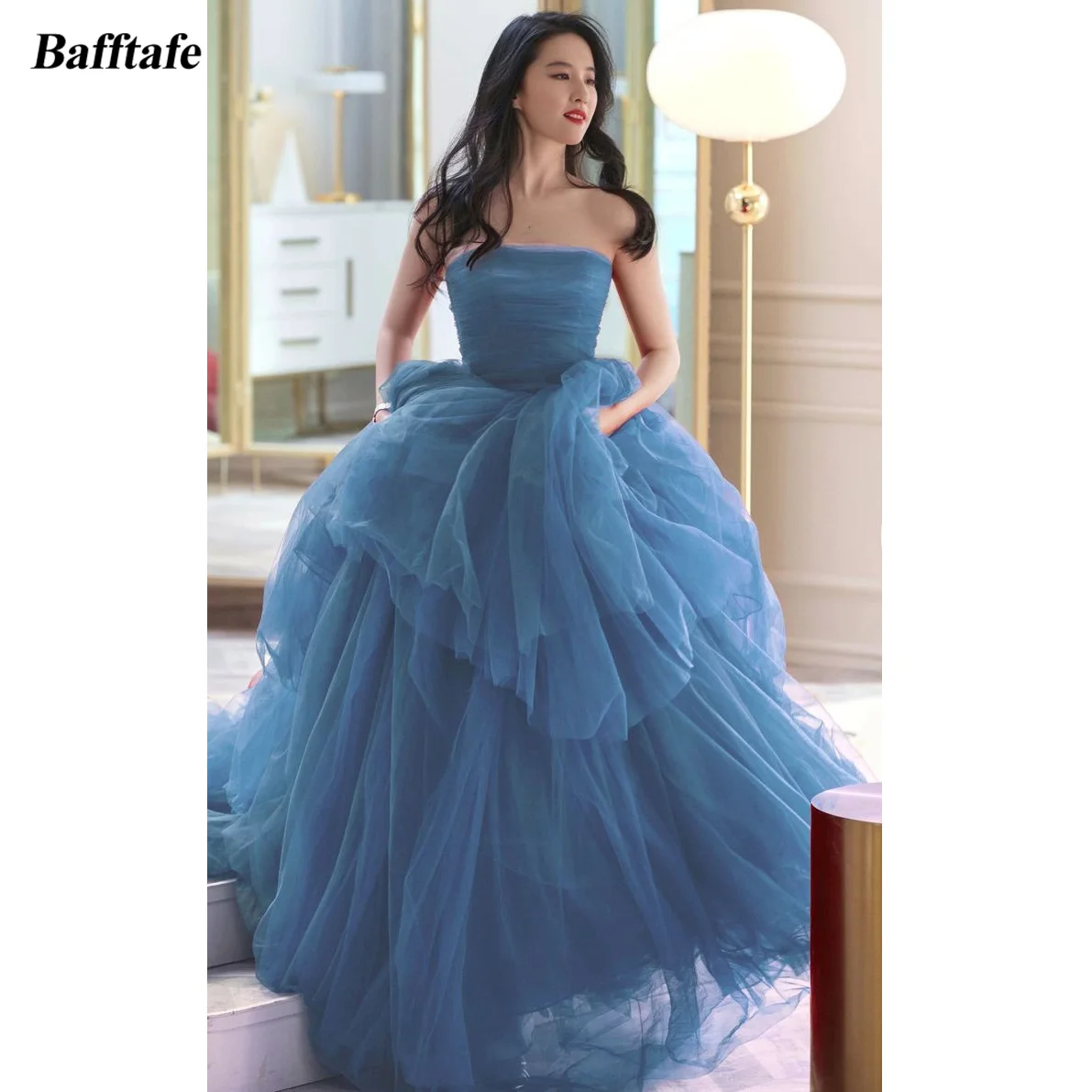 

Bafftafe Fairy Korea Lady Prom Party Dresses Tiered Wedding Photo-shoot Dress Special Formal Occasion Evening Gowns 프롬드레스