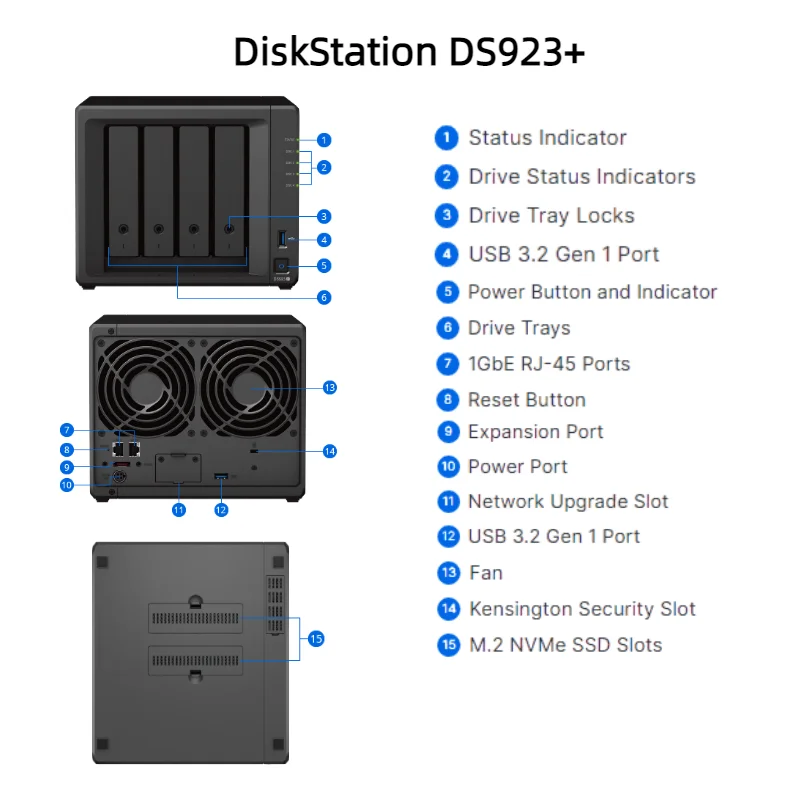 Synology Ds923+ 4-Bay Nas Network Storage Enclosure 64-Bit 2-Core