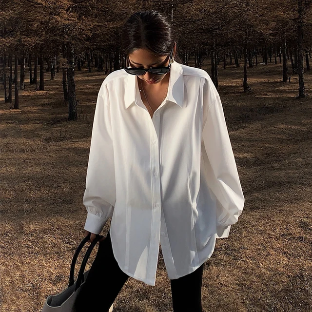 2022 Korean Fashion Office Ladies Shirt Women Long Sleeve Oversized Shirts  Women Tops Spring Vintage Elegant White Shirt 18347 - Women Shirt -  AliExpress