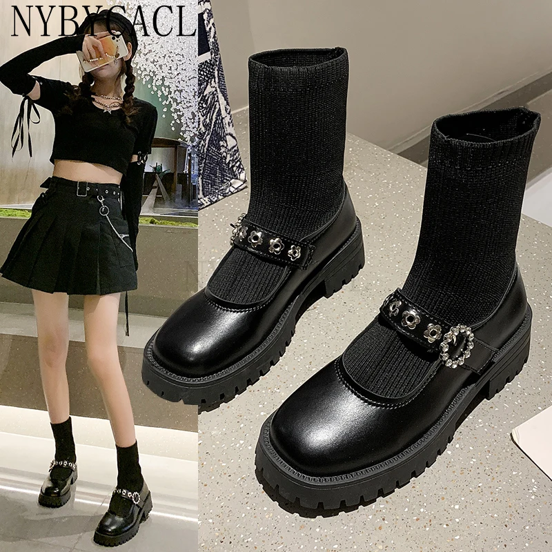 New Women's Socks Boots Metal Decorative Hedging Women's Shoes All-match Comfortable Retro Ladies Boots Commuter Women's Boots
