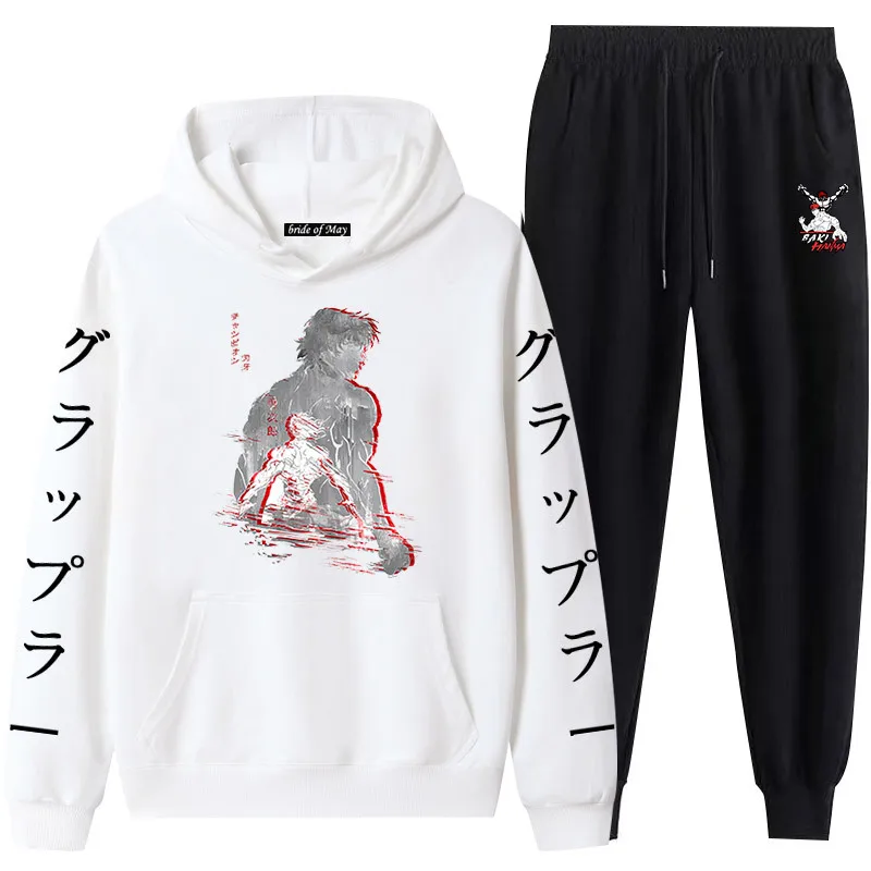 

Baki the Grappler Print Hoodie Set Anime Harajuku Hooded Streetwear Pullover Pants 2 Pieces Set Loose Warm Tracksuit Unisex