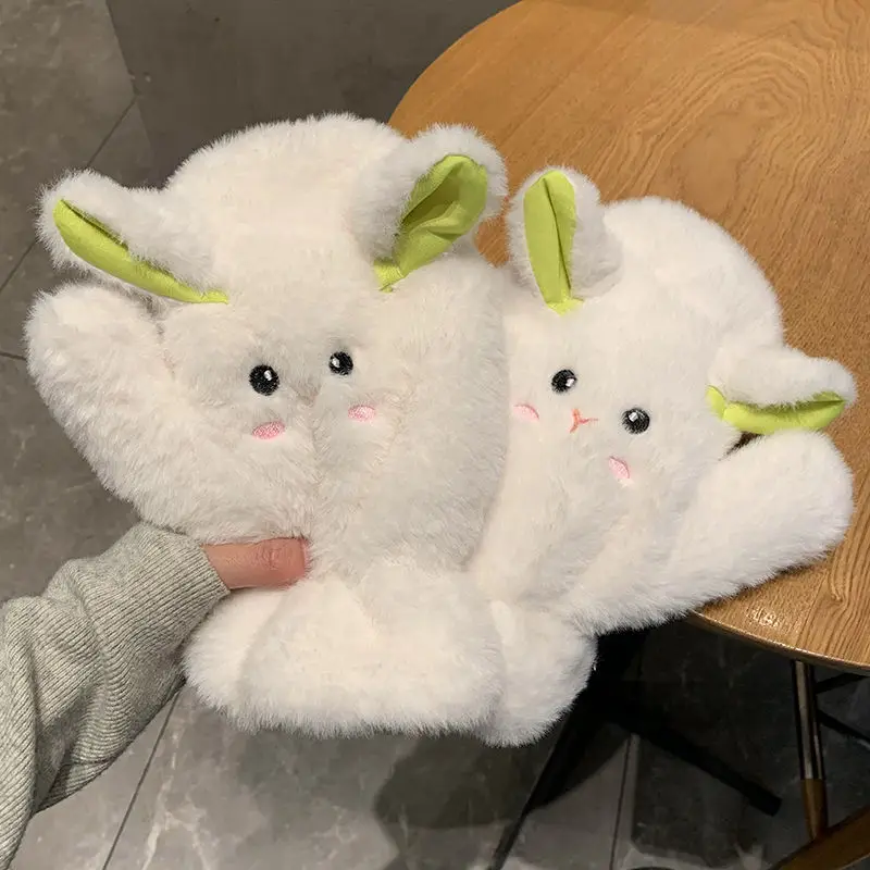 

Soft Plush Winter Thicken Warm Fingerless Gloves Girls Japanese Cute Sheep Glove With Ropes Casual Fleece Outdoor Riding Mittens