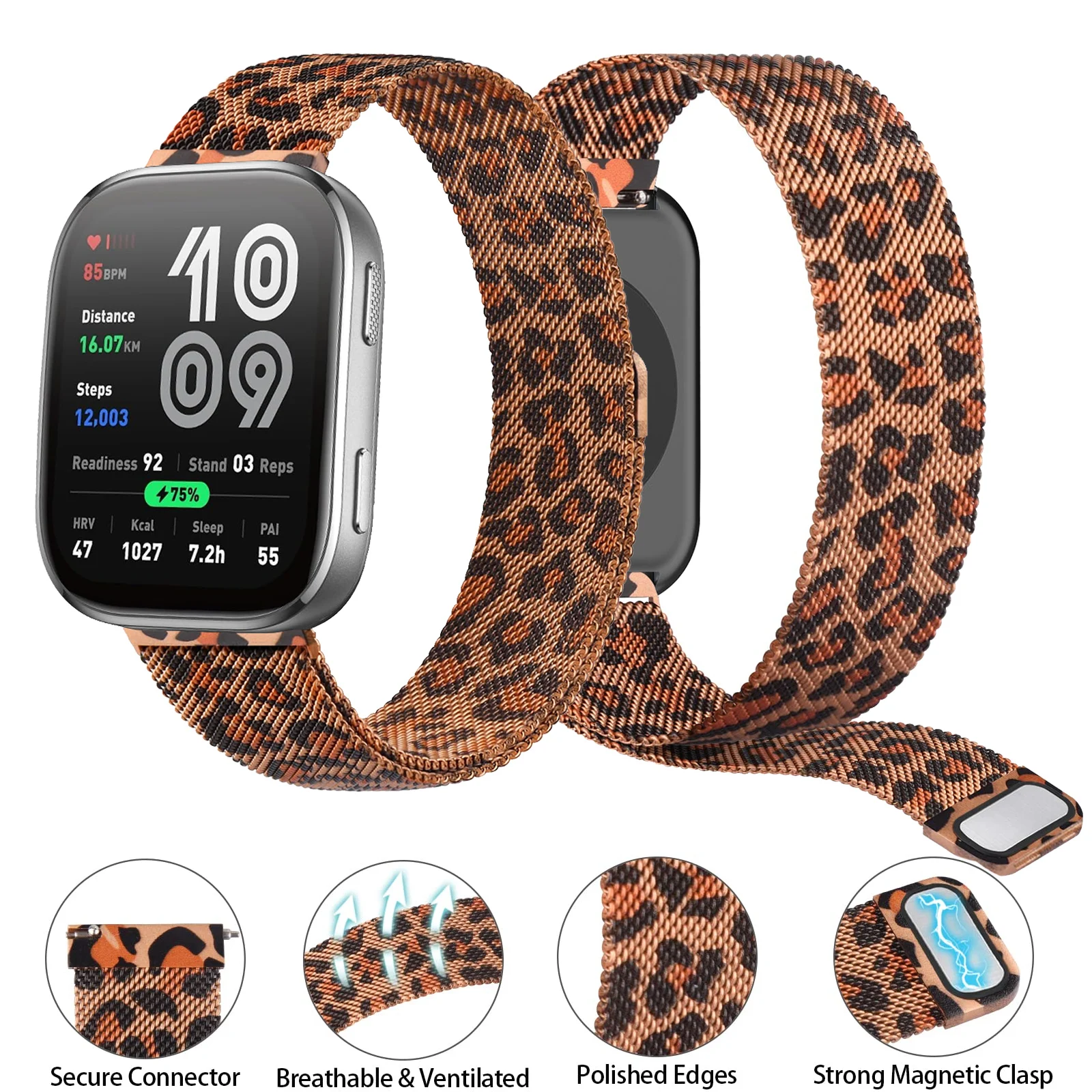 Magnetic Metal Mesh Smartwatch Wristband - 22mm Strap Bracelet