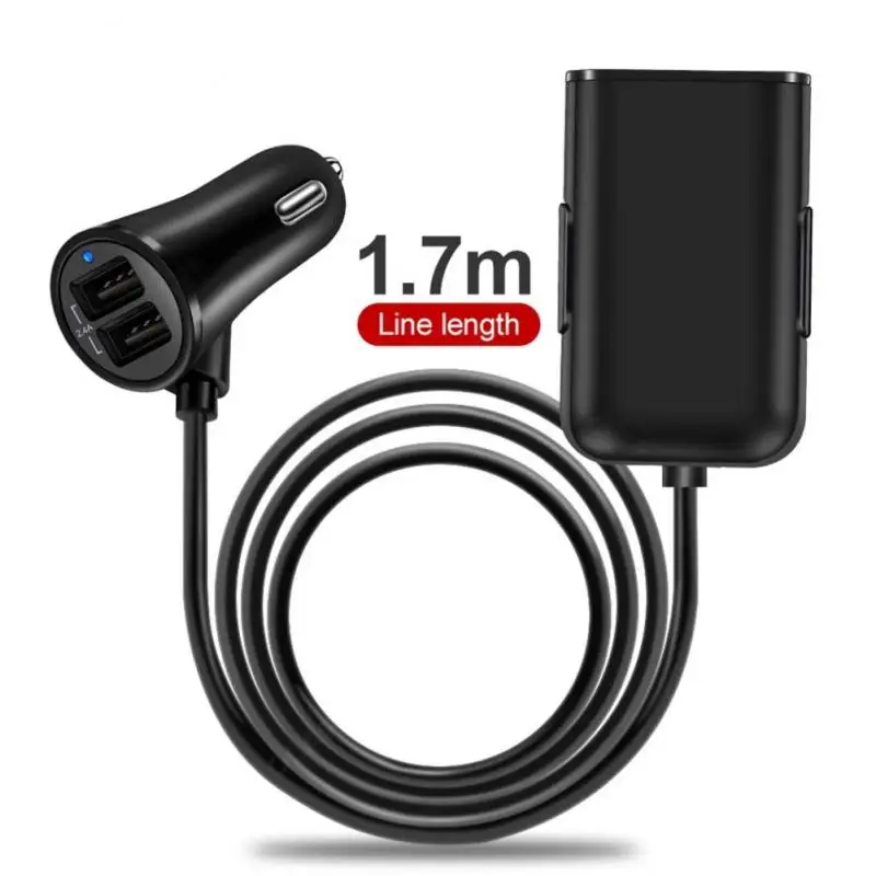 

Car Charger 4 Port USB Hub Extending 1.7m/5.6ft Extension Cable Passenger Front Back Car Fast Charging