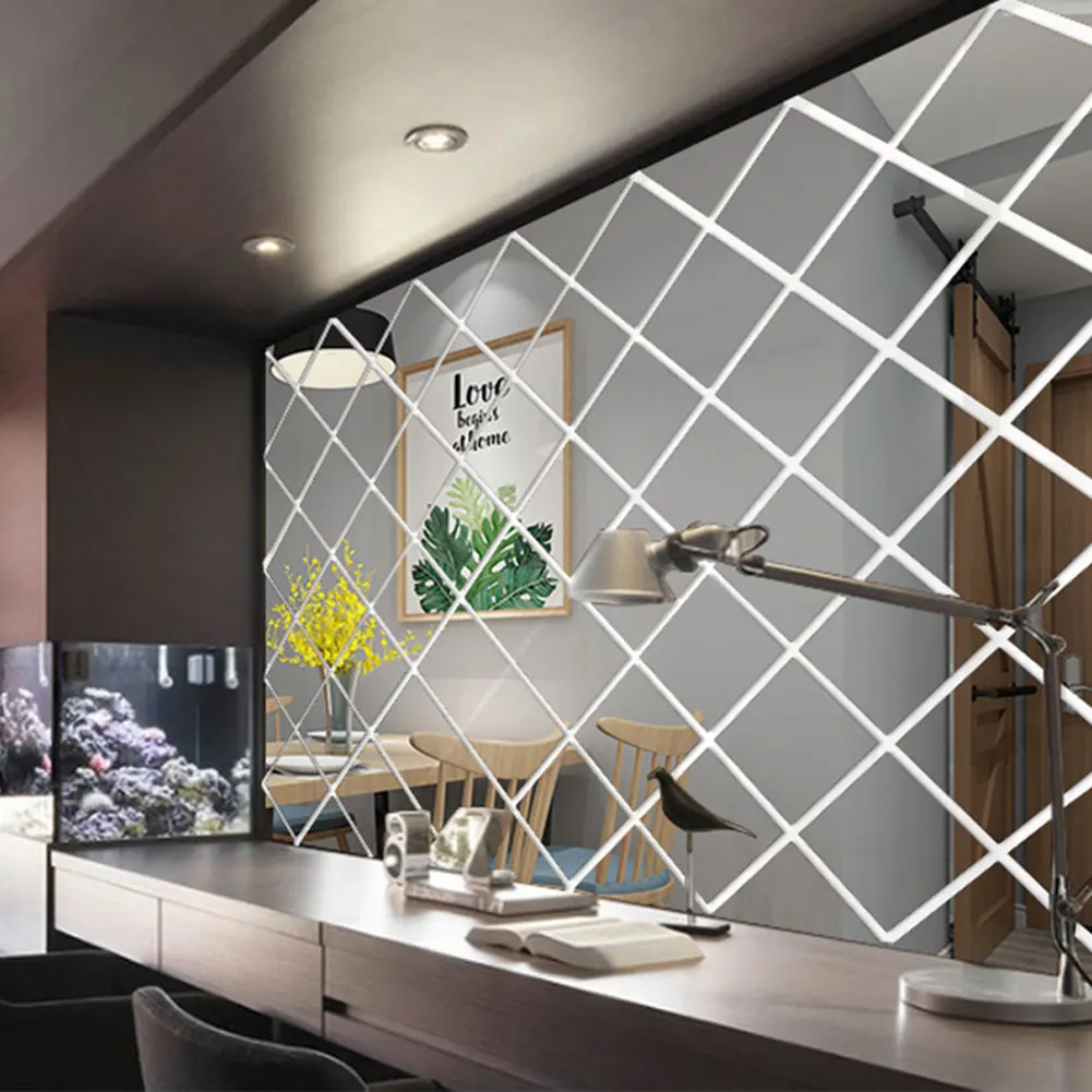 

17Pcs 3D Mirror Wall Sticker DIY Diamonds Triangles Acrylic Wall Stickers Living Room Home Decoration adesivo de parede