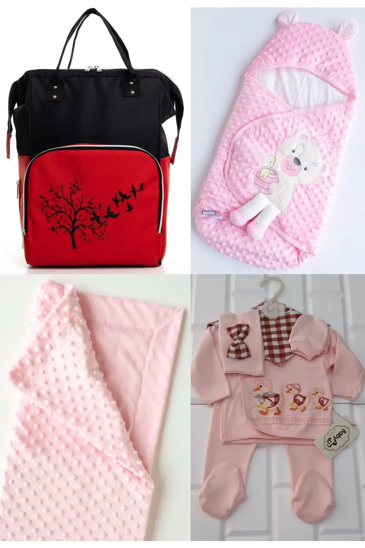 

4 Piece Large Birth Set (Baby Care Backpack, 100% Cotton Swaddle, Chickpea Blanket, Hospital Exit) Cotton