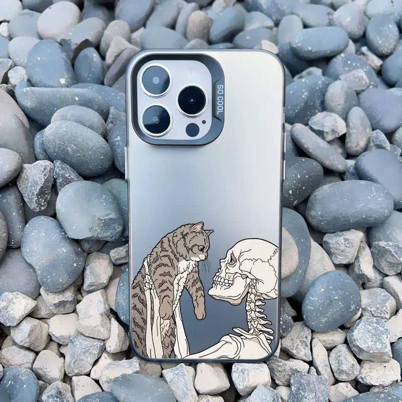 Luxuriöse, lustige und niedliche Skelett- und Katzen-Handyhülle für iPhone 17 16 15 Plus Pro Max 11 13 12 14 Pro Max Mini – Stoßfeste Laser-Cover – Detail 12