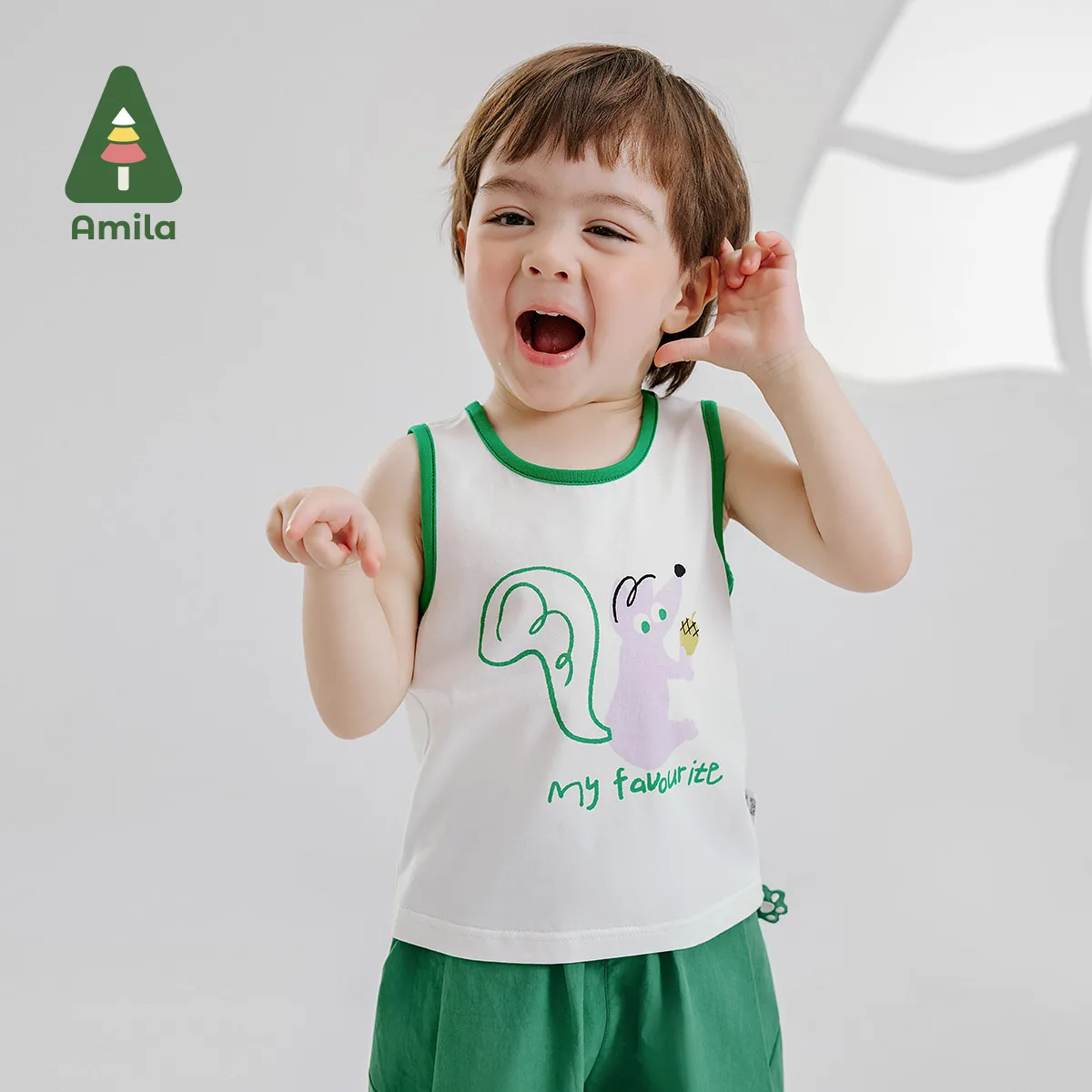 Amila Baby Top Summer New Fun Printed Cotton Color Matching Sleeveless Vest Comfortable Skin-Friendly Kids Clothing