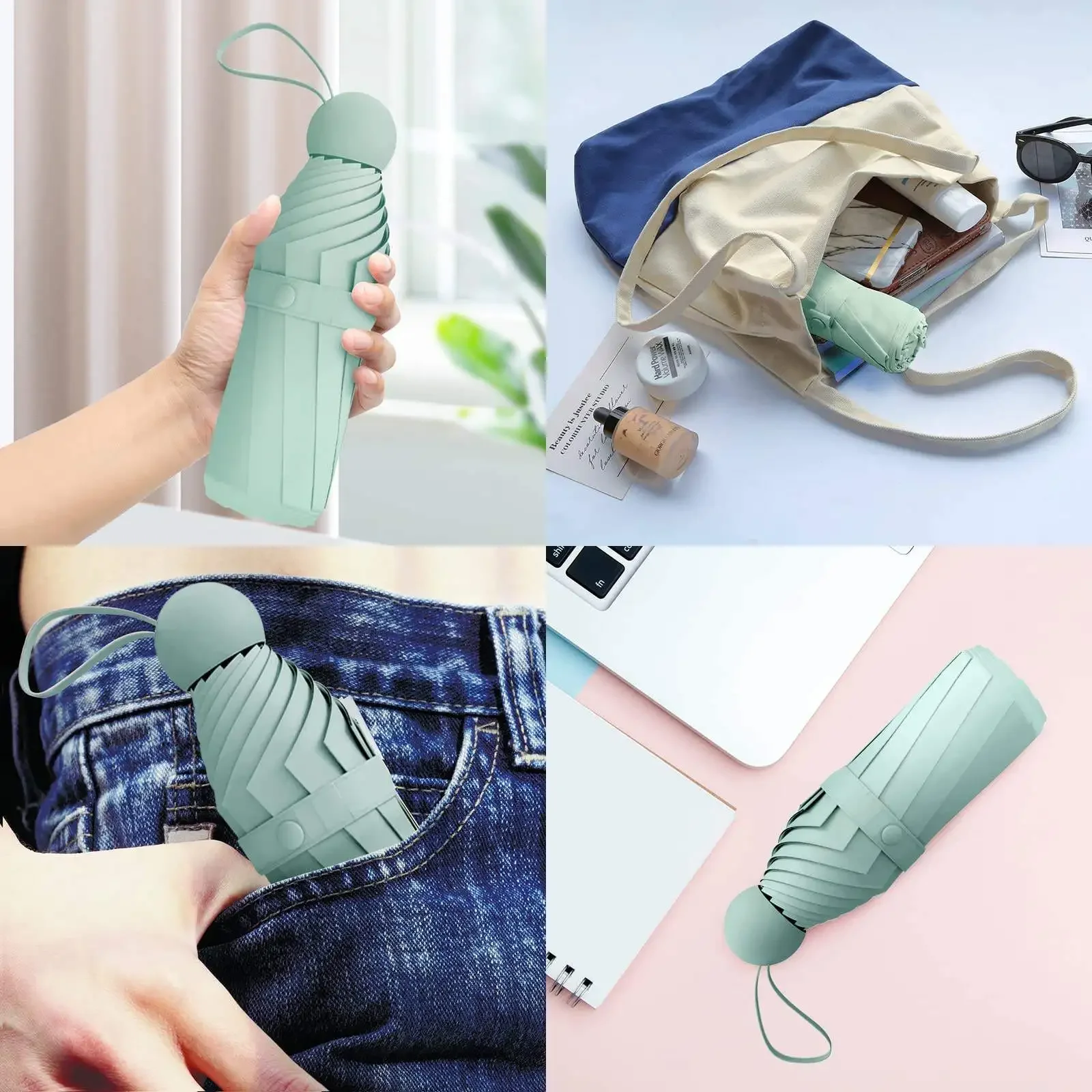Ombrello Pieghevole Mini Da Viaggio - Ultraleggero, Impermeabile E Antivento, Con Scatola Capsula | Ombrello Da Tasca Per Pioggia E Sole Regalo Donna Originale Utile
