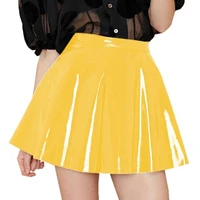 Plus Size Glossy PU Mini Pleated Skirt Women High Waist Sexy Short Skirts High Street A-line Swing Skirts Wetlook Club Clothing - Image 3