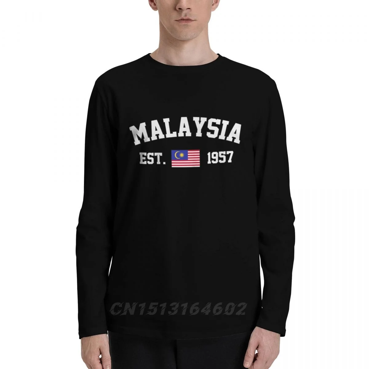 

100% Cotton Malaysia Flag With EST. Year Long Sleeve Autumn T shirts Men Women Unisex Clothing LS T-Shirt Tops Tees
