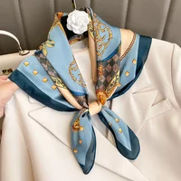 Luxury Brand Silk Square Plaid Scarf Women Satin Neck Hair Tie Band Soft Work Neckerchife 2021 NEW Hijab Head Female Foulard 1