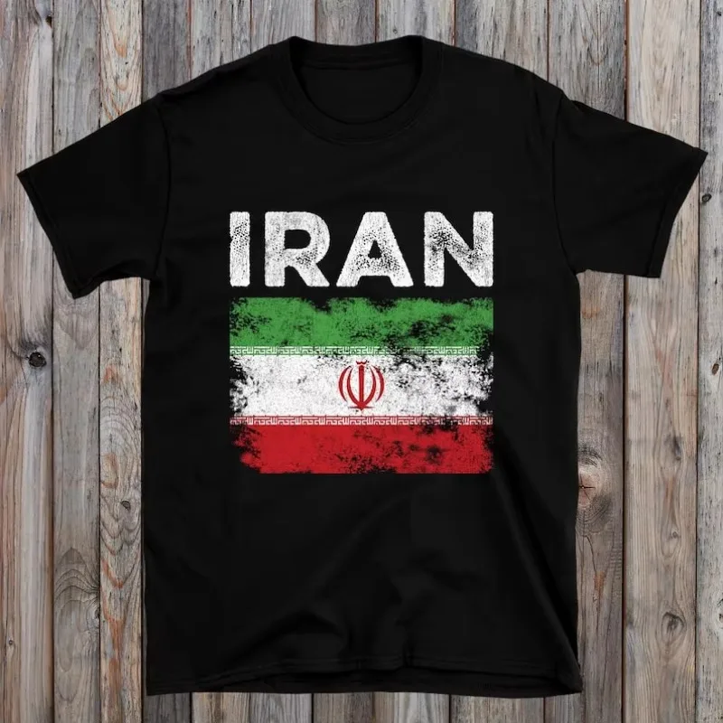Iran-Flagge Distressed Iranische Flagge Grafik-T-Shirts Love Peace Hochwertiges Baumwoll-Mann-T-Shirt Klassisch O-Ausschnitt Lässig Kurzarm