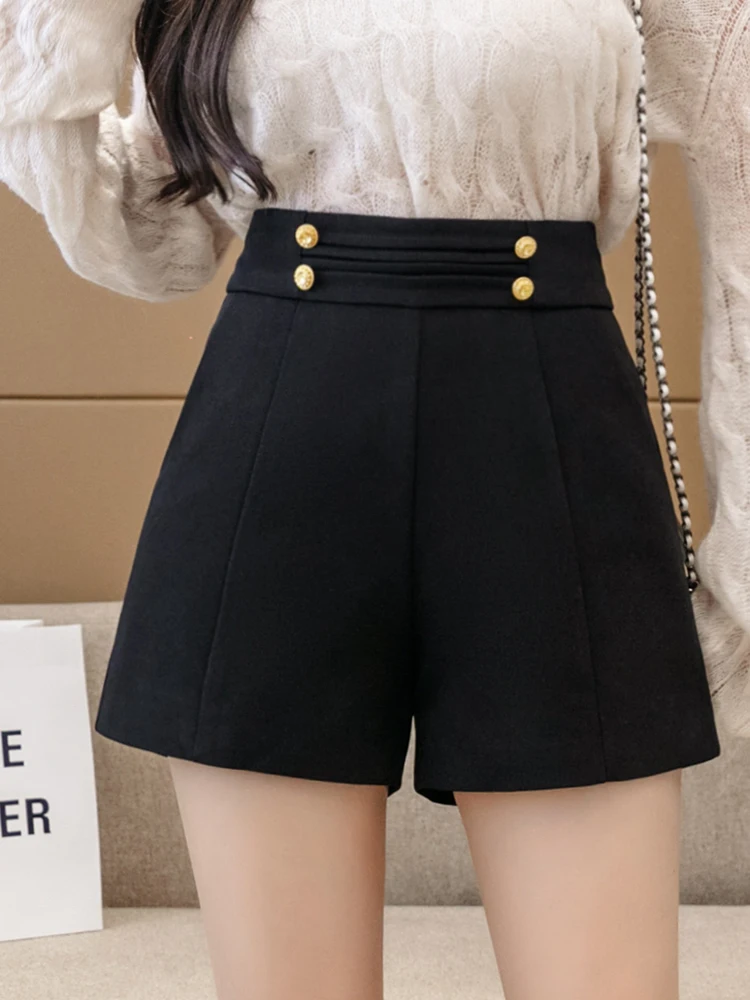 Women Suit Shorts Wide Leg High Waist Female 2023 Office Ladies Autumn Boot Shorts Y2K Korean Fashion Black Coffee Pocket Pants