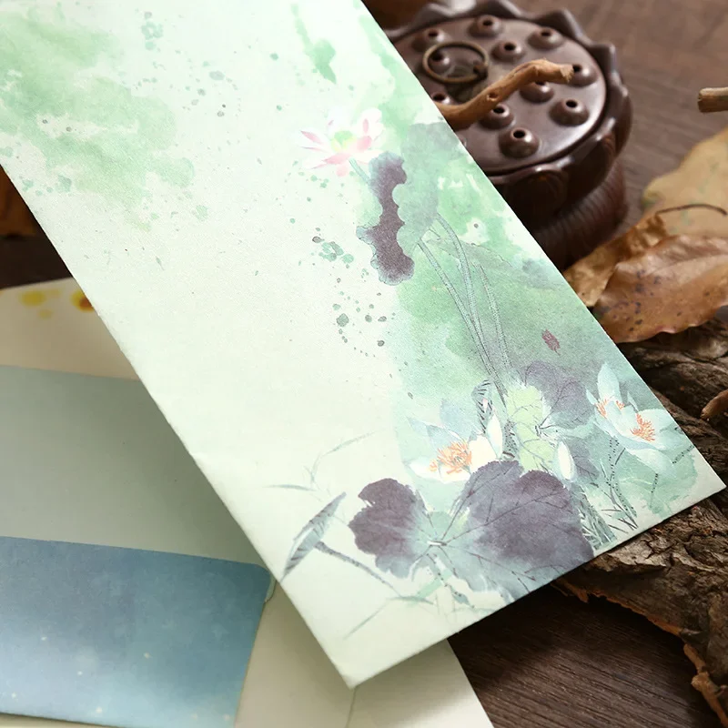 Vintage Lotus Flower Chinese Style Paper Envelopes Leaf Gift Cash Card Storage Envelopes 20pcs 21.5x11cm kraft paper envelopes mailing envelopes seed storage envelopes