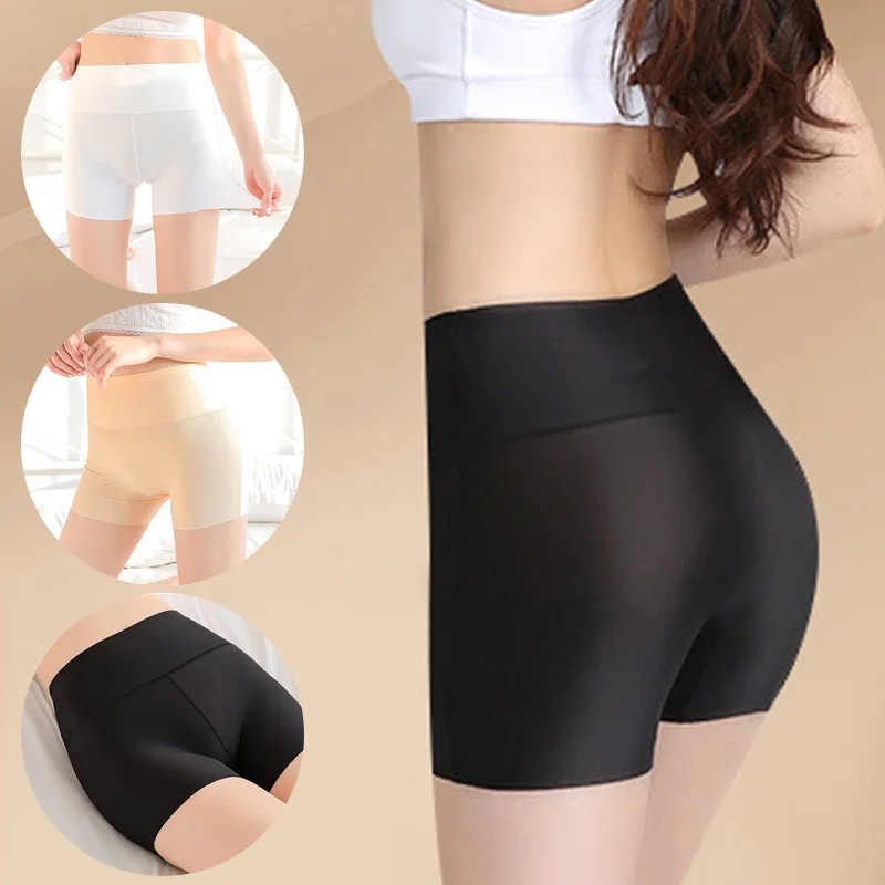 High Waist Women's Seamless Shorts Girl Safety Briefs Summer Ice Silk for high waist shorts,high waist panties,seamless panties,women shorts underwear