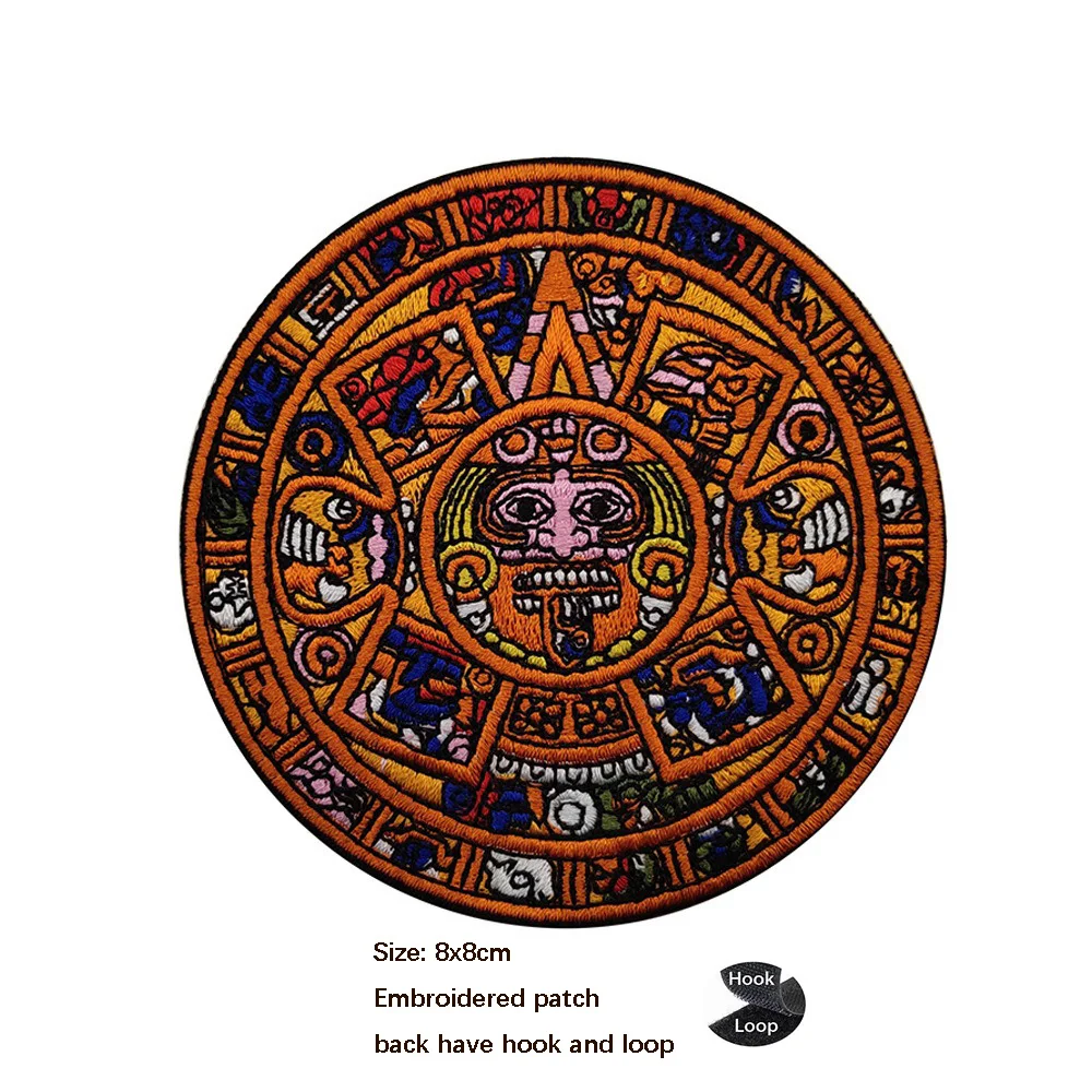 Hiker Outdoor Maya-Kalender-Aufnäher, bestickter aztekischer Sonnenstein, Taschen-Accessoires, Abzeichen, Rucksack-Armband mit Klettverschluss_voghion.com