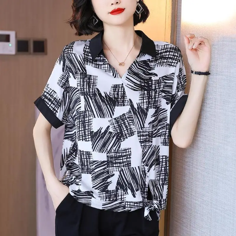 

2022 Summer Women Chiffon Blouse Short Sleeve V Neck Fashion Printing Casual Oversize Lady Blouse Loose Tops Shirts Blusas Mujer