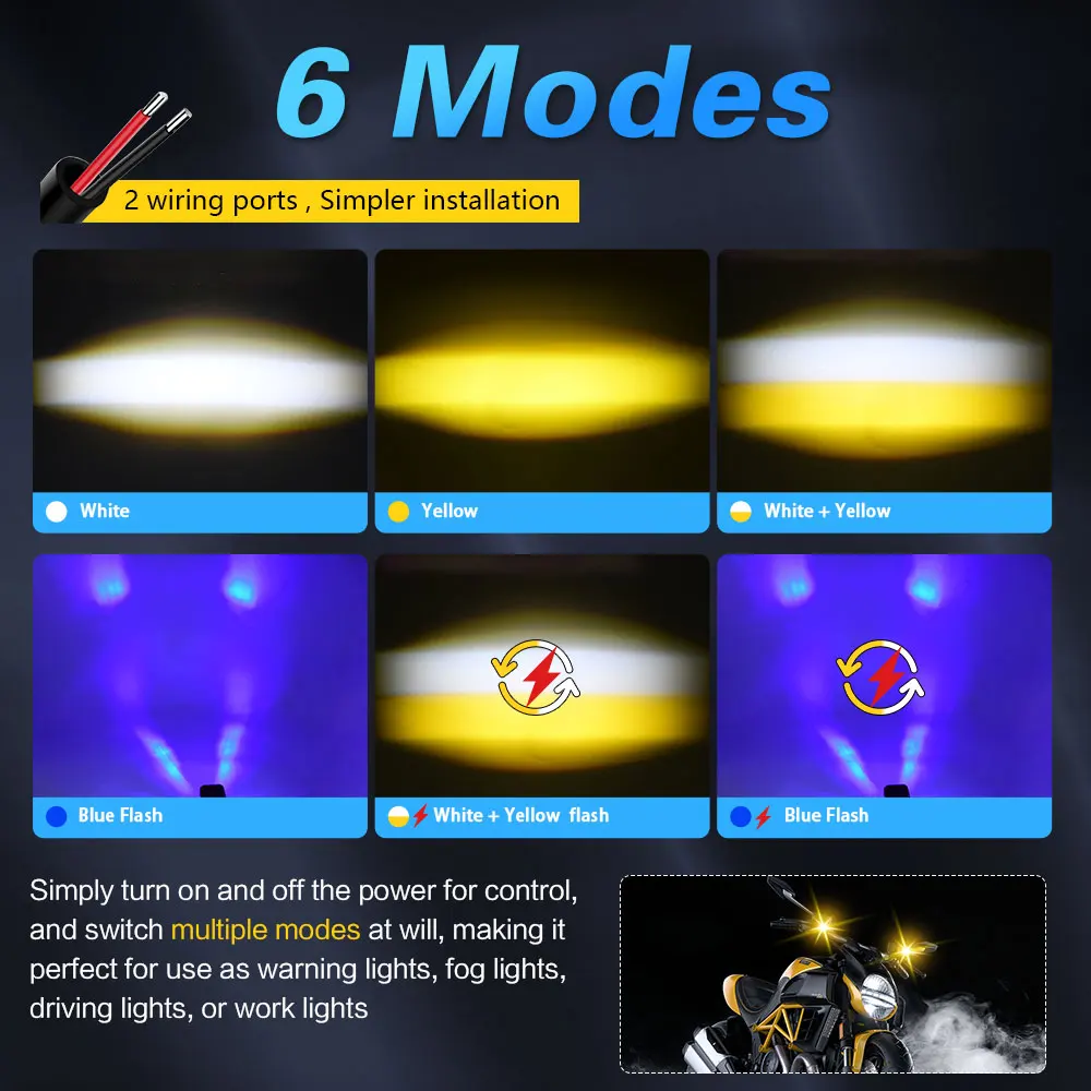 Reflektor motocyklowy reflektor LED niebieski błysk 2 linie łączą 6 trybów światła 60W 30V 6000K/3000K motocyklowy uniwersalny reflektor