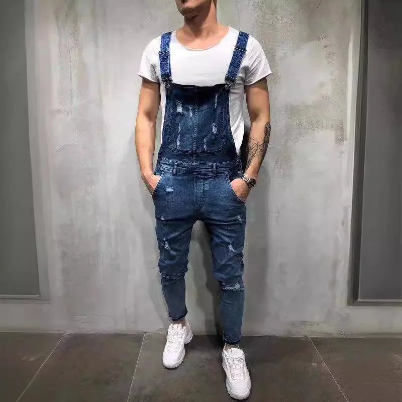 

2024 Men's Denim Ripped Trousers New Tooling Overalls