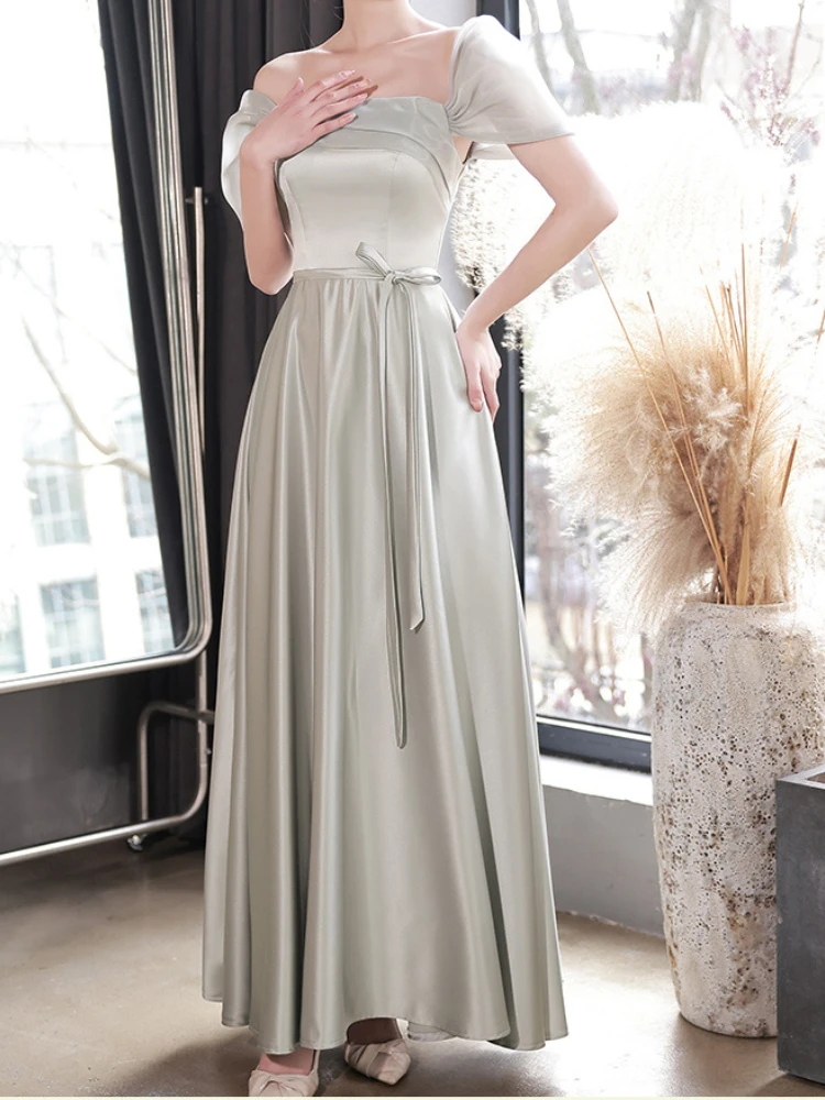 French Simple Halter Strapless Wedding Party Dress Solid Elegant Temperament Cross Lace Up Vestidos Satin Bow Bridesmaid Dresses