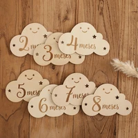 Spanish Alphabet Baby Wooden Milestone Number Month Memorial Cards Items Cute Cloud Shape Newborn Photography Accessories Props 1