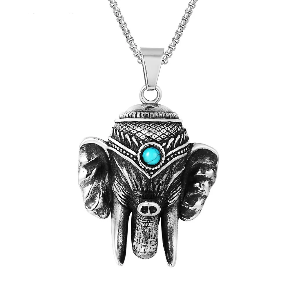 

Bohemian Elephant Pendant With Turquoise Wholesale Prices Stainless Steel Chain Necklace for Women Vintage Jewelry Free Shipping