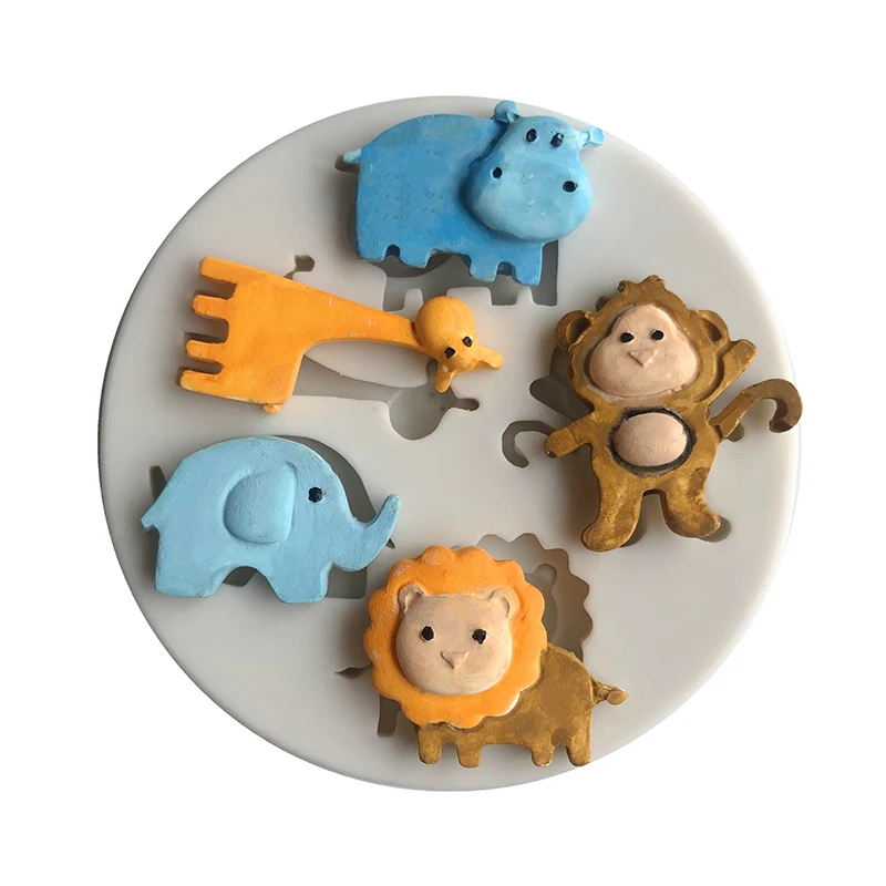 Lion Hippo Giraffe Elephant Shape Silicone Mold 1PC Small Animal Fondant Cake Decoration Chocolate Dry Pez Biscuit Baking Mold silicone mold baking mold