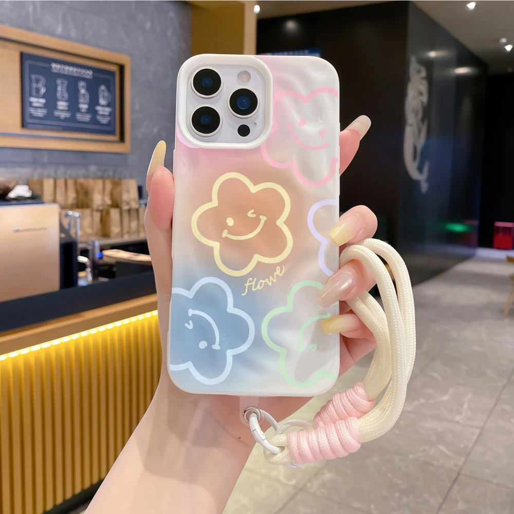 Korean Smiling Flower ShockProof Phone Case with Lanyard