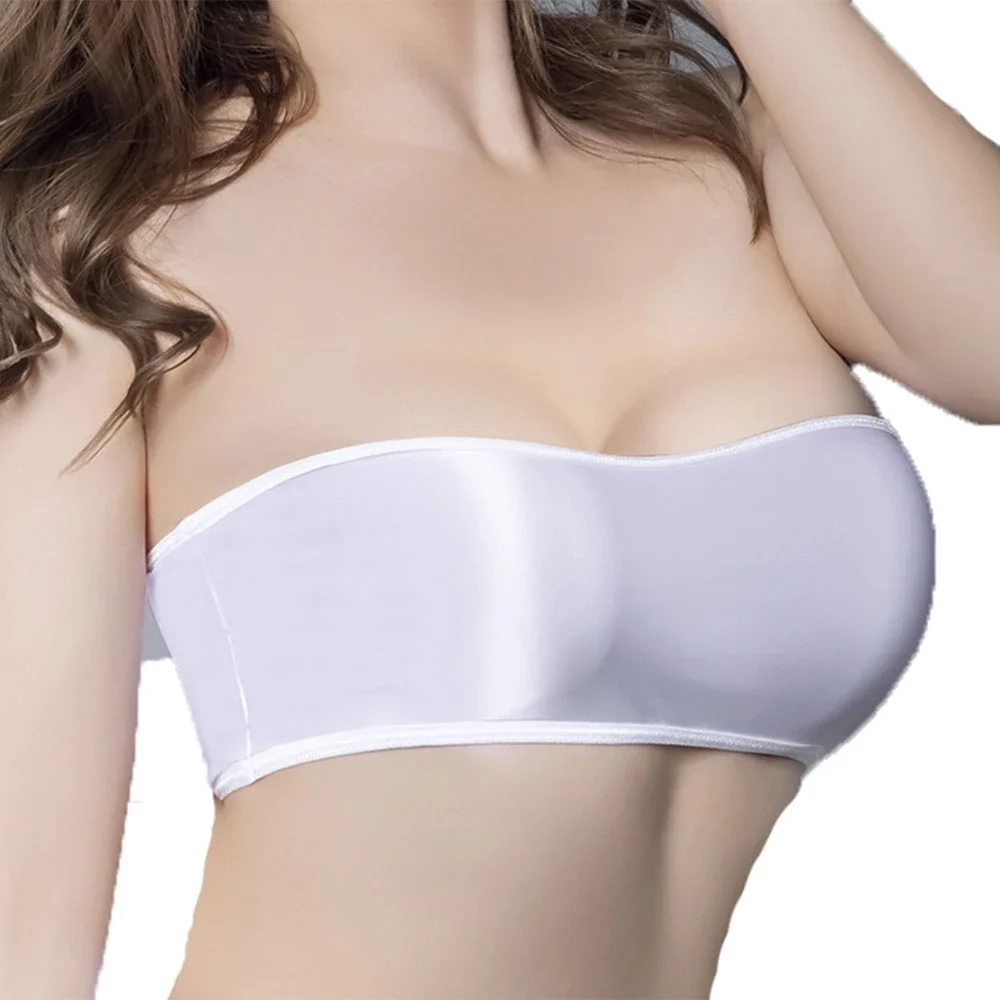 Top Women's Strapless Elastic Oily Gloss Underwear Tube Tops Solid Color Basic Stretch Bra Crop Top Tight Woman Female Clothing