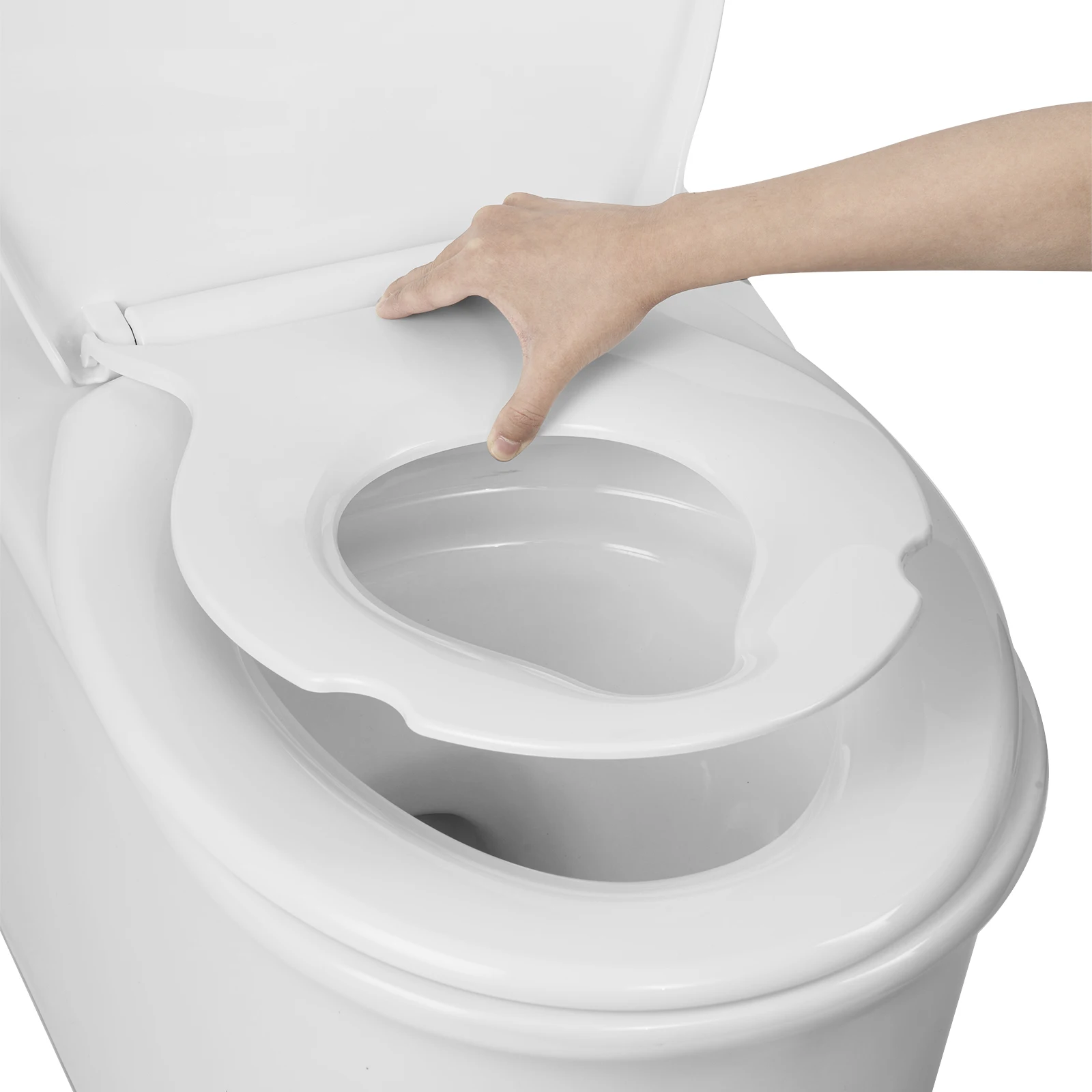 WOLTU O-förmiger weißer Toilettensitz, Schnellverschluss-Toilettendeckel mit abnehmbarem Kindersitz, Absenkautomatik für Zuhause – Detail 12