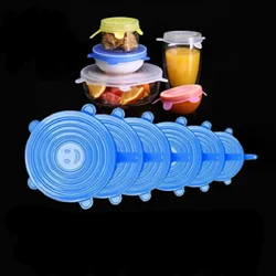 Silicone Stretch Lids - Reusable Fresh - Keeping Bowl Covers, Set of 6 (Blue)