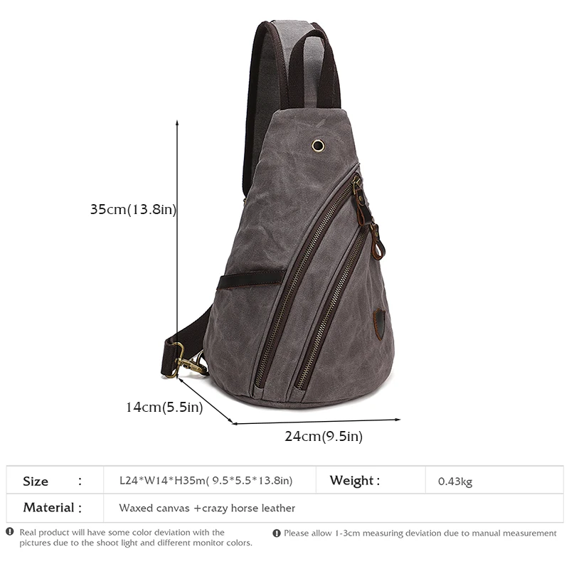 Canvas Sling Bag - Small Crossbody Backpack Shoulder Casual