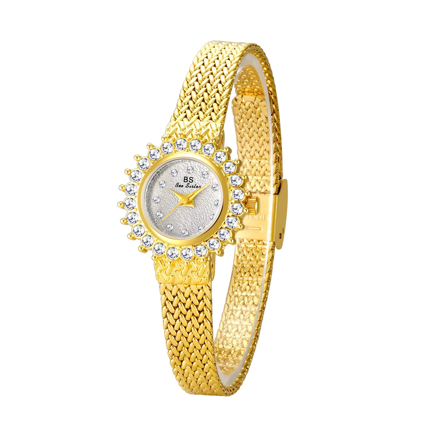 Elegant Sunflower Diamond Dial Gold Women's Watch with Mesh Bracelet