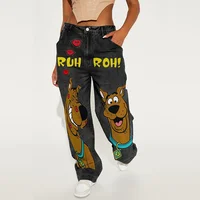 Y2k American Retro Fashion Women High Waist Cartoon Printed Jeans High Street Design Slim Casual Straight Wide-Leg Jeans - Image 5