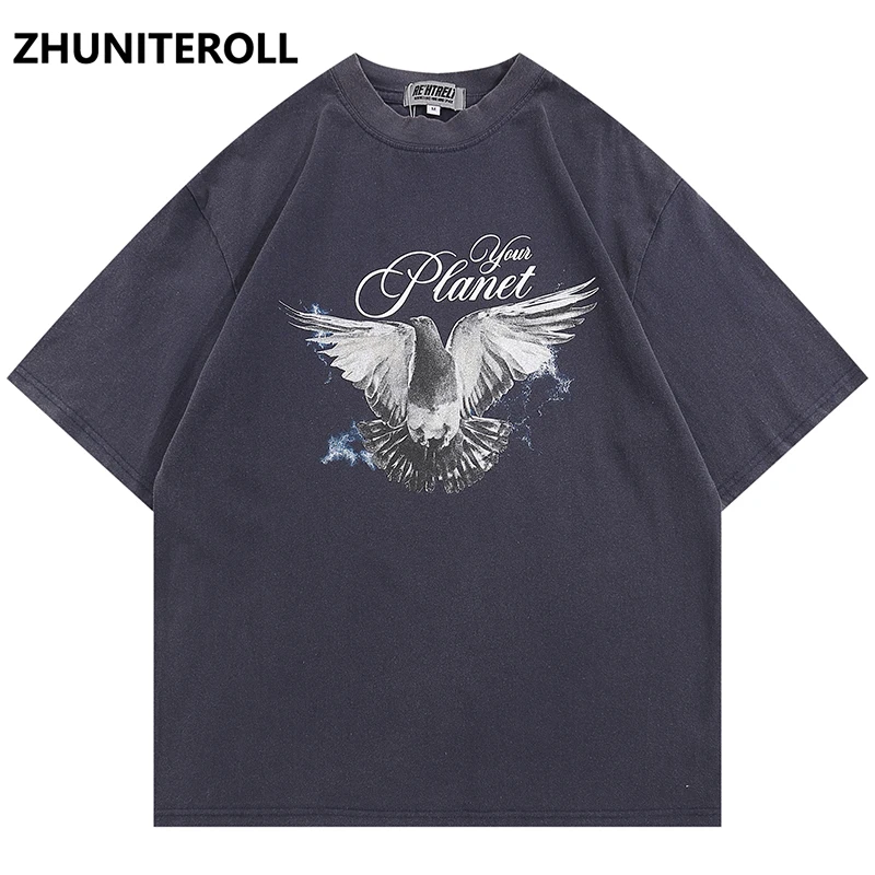 

Retro New T Shirts Men Harajuku Birds Letter Print T-Shirt Streetwear Hip Hop Vintage Clothing Summer Fashion 2023 Tops Tee
