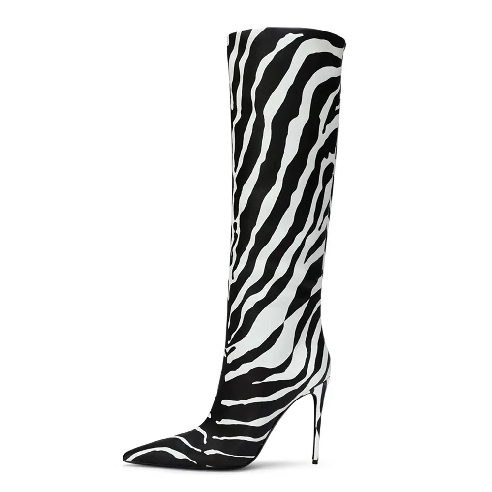

2023 Pointed Toe Stiletto Leopard Print Boots Women's Fashion Sexy High Boots Cross-Border Large Size Women's Shoes
