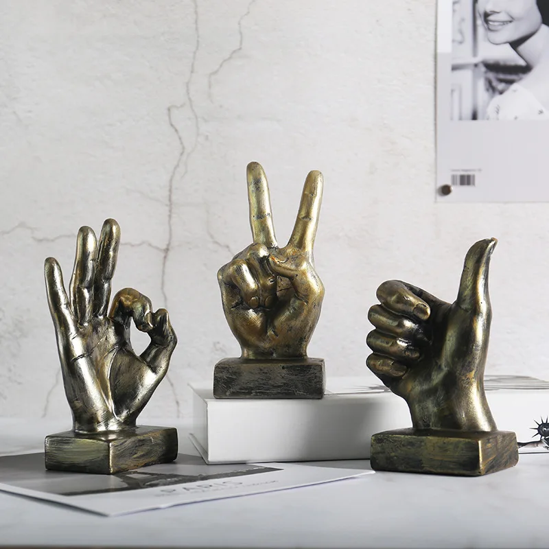 

Europe Style Vintage Resin Gesture Figurines Home Living Room Table Decoration Ornaments Creative Hand Finger Crafts Decor