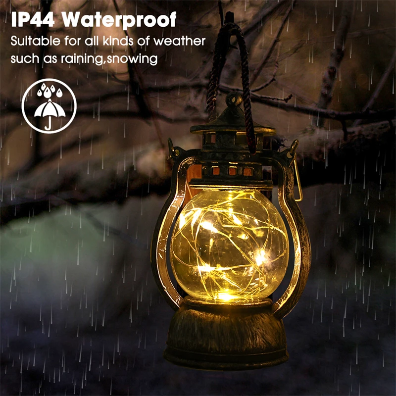 LED Retro Portable Lamp Outdoor Camping Lantern Dynamic Flame Light Battery Powered Tent Light Garden Decoration Night Lights