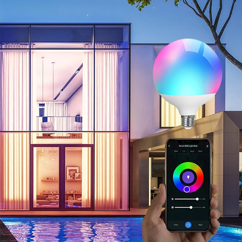 220V Tuya Bluetooth LED Bulb Dimmable 10W E27 Base Round Bulb G80 RGBCW Color Change Lamps Smart Life APP Group Control Timing