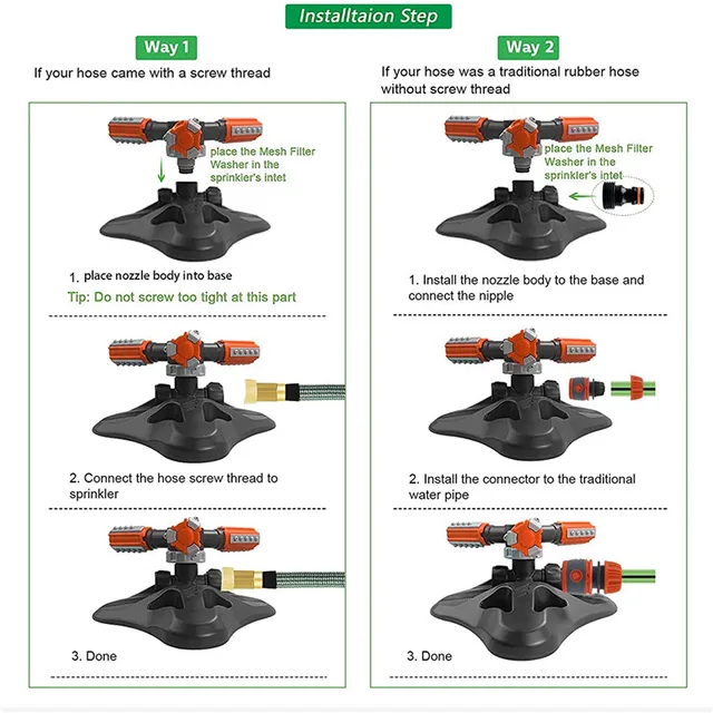 360 ° Forgó Kerti Sprinkler 3 Karok Automatikus Füves Pázsit Öntözés Fúvóka Öntözőszerszám - Image 6