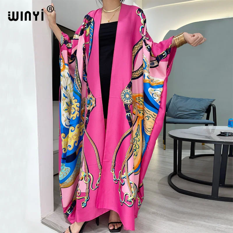 

WINYI 2021 Middle East kimono Women Cardigan stitch kimono Cocktail sexcy Boho Maxi African Holiday Batwing Sleeve Silk Robe