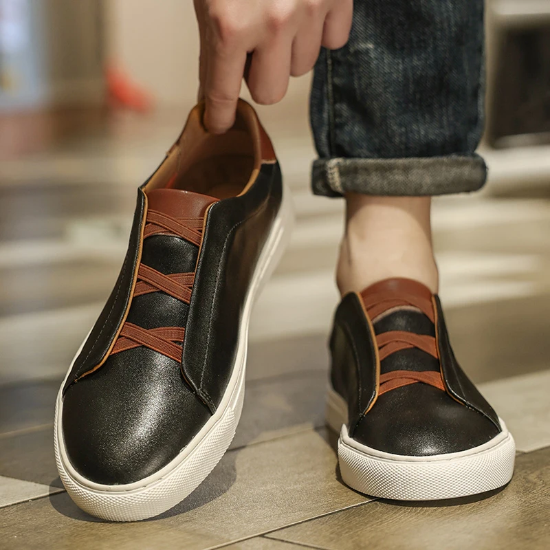 New Men Casual Sports Shoes Black White One Foot Comfortable  Fashionable Shoes Men Business Travel Loafers Size 38-45 5