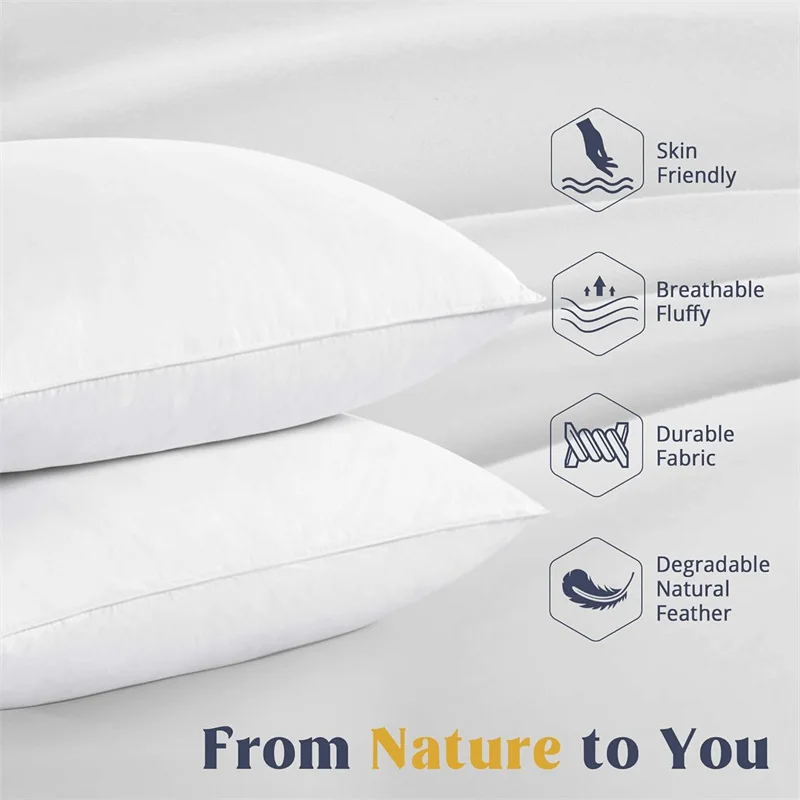 Goose Feather Down White Pillow Inserts 5 Stars Hotel Soft Bed Pillows for Sleeping Neck Spine Protection Slow Rebound Pillow 2