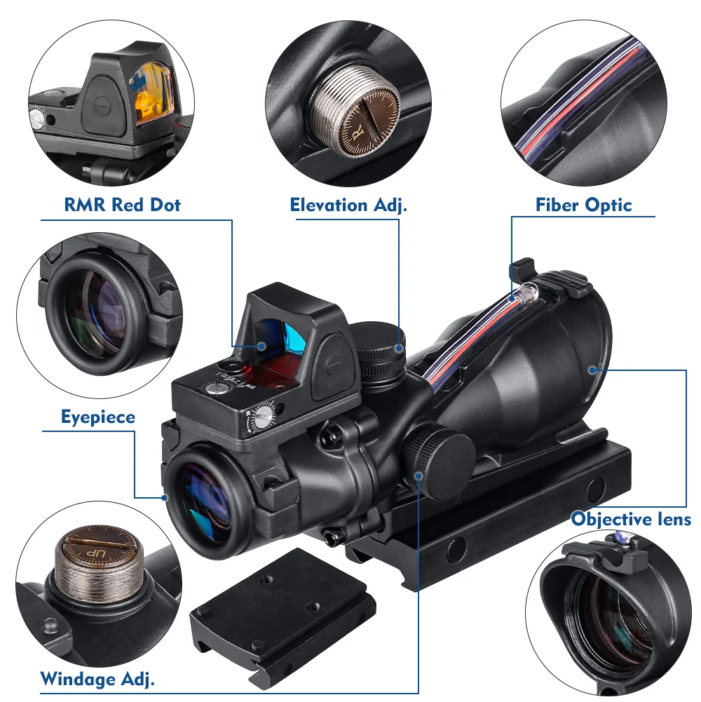 

ACOG 4X32 Red/Green Fiber Optics Scope Cross reticle Sight With RMR and Marking .223 .308 Caliber